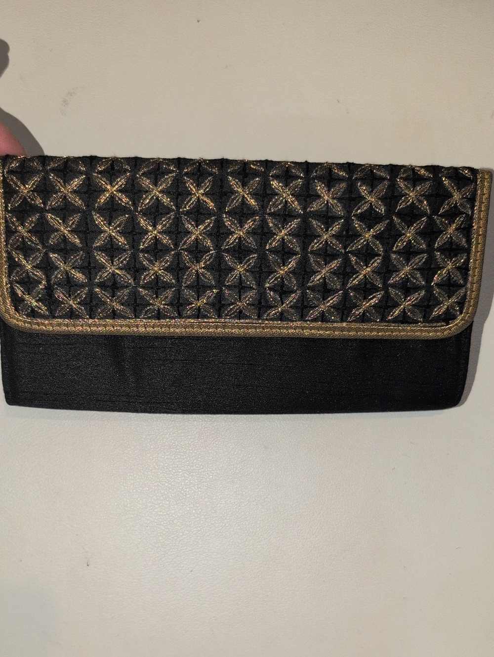 Black and Gold Geometric Cross Pattern Evening Clutch By Fandina